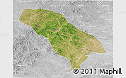 Satellite 3D Map of Jarud Qi, lighten, desaturated