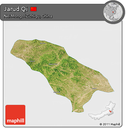 Satellite 3D Map of Jarud Qi, single color outside