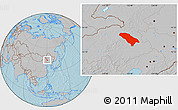 Gray Location Map of Jarud Qi, hill shading