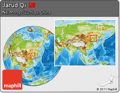 Physical Location Map of Jarud Qi, within the entire country