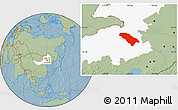 Savanna Style Location Map of Jarud Qi, highlighted parent region, hill shading