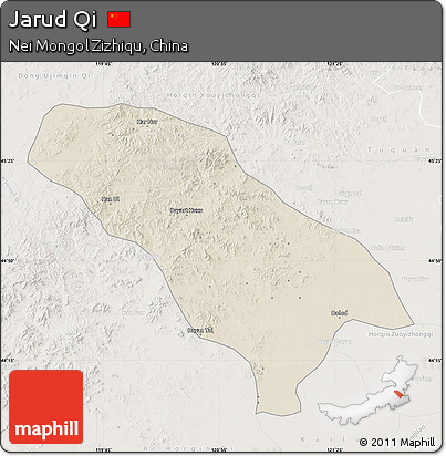 Shaded Relief Map of Jarud Qi, lighten