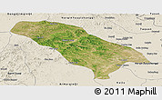 Satellite Panoramic Map of Jarud Qi, shaded relief outside