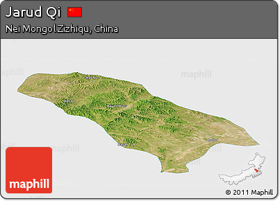 Satellite Panoramic Map of Jarud Qi, single color outside