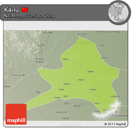 Physical 3D Map of Kailu, semi-desaturated