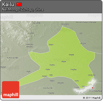 Physical 3D Map of Kailu, semi-desaturated