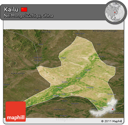 Satellite 3D Map of Kailu, darken