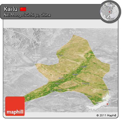 Satellite 3D Map of Kailu, lighten, desaturated
