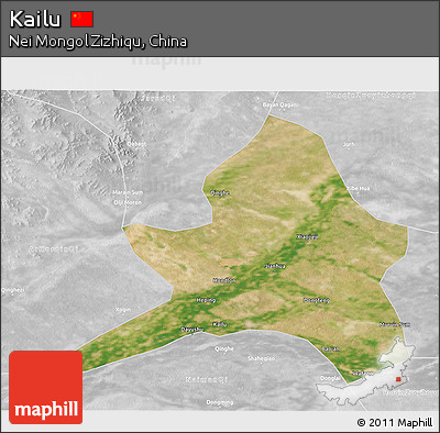 Satellite 3D Map of Kailu, lighten, desaturated