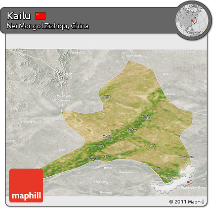 Satellite 3D Map of Kailu, lighten, semi-desaturated