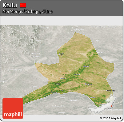 Satellite 3D Map of Kailu, lighten, semi-desaturated