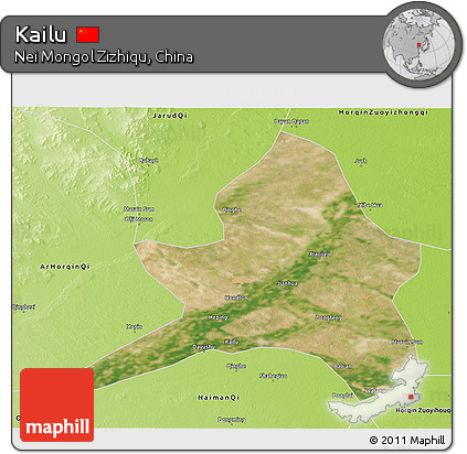 Satellite 3D Map of Kailu, physical outside
