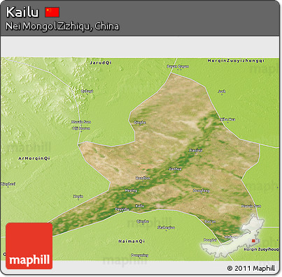 Satellite 3D Map of Kailu, physical outside