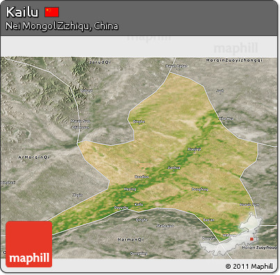 Satellite 3D Map of Kailu, semi-desaturated