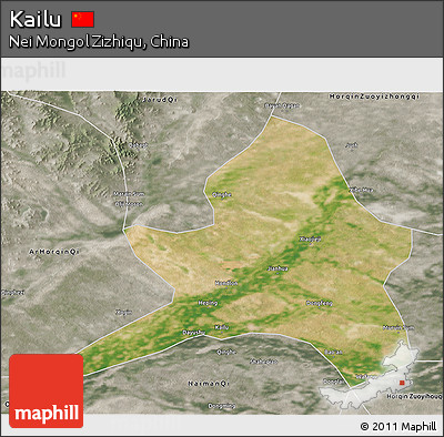 Satellite 3D Map of Kailu, semi-desaturated