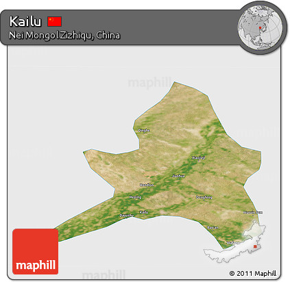Satellite 3D Map of Kailu, single color outside