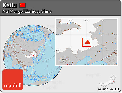 Gray Location Map of Kailu, highlighted parent region