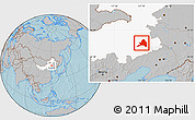 Gray Location Map of Kailu, highlighted parent region, hill shading