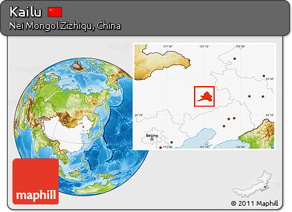 Physical Location Map of Kailu, highlighted country
