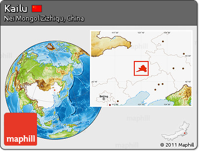 Physical Location Map of Kailu, highlighted country
