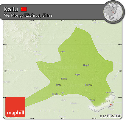 Physical Map of Kailu, lighten