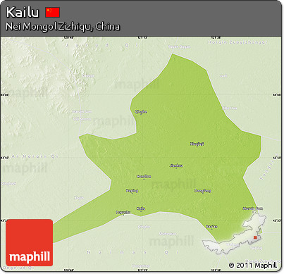 Physical Map of Kailu, lighten