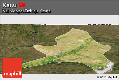 Satellite Panoramic Map of Kailu, darken