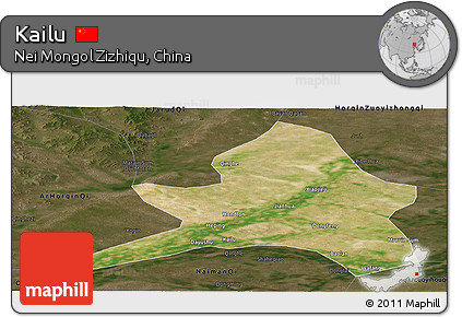 Satellite Panoramic Map of Kailu, darken