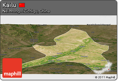 Satellite Panoramic Map of Kailu, darken