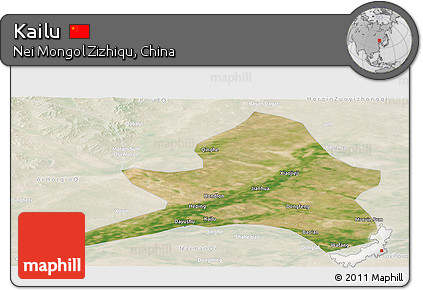 Satellite Panoramic Map of Kailu, lighten