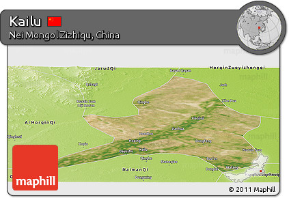Satellite Panoramic Map of Kailu, physical outside