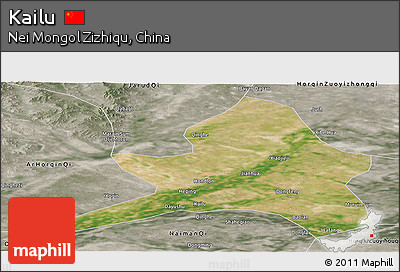 Satellite Panoramic Map of Kailu, semi-desaturated