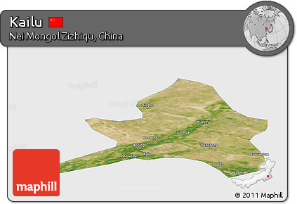 Satellite Panoramic Map of Kailu, single color outside