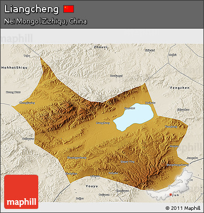 Physical 3D Map of Liangcheng, shaded relief outside