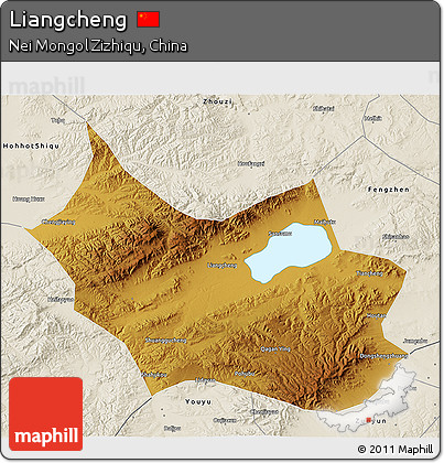Physical 3D Map of Liangcheng, shaded relief outside