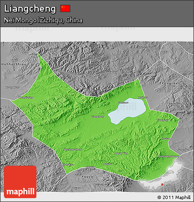 Political 3D Map of Liangcheng, desaturated