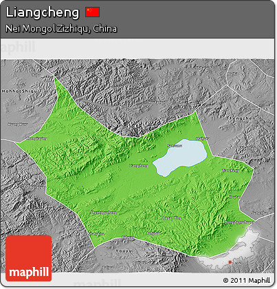 Political 3D Map of Liangcheng, desaturated