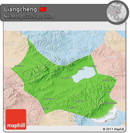 Political 3D Map of Liangcheng, lighten
