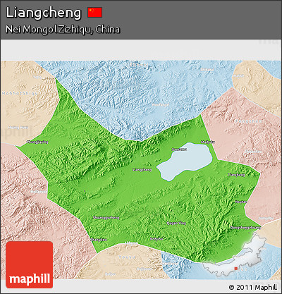 Political 3D Map of Liangcheng, lighten