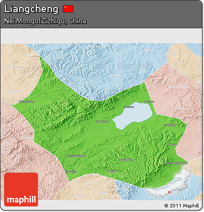Political 3D Map of Liangcheng, lighten
