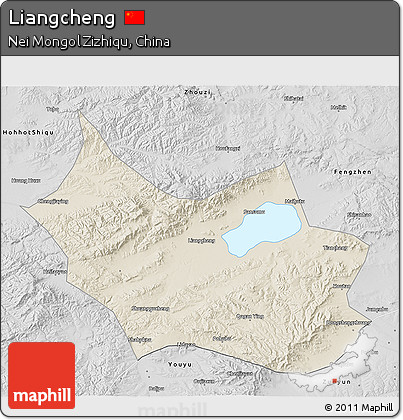 Shaded Relief 3D Map of Liangcheng, desaturated