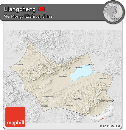 Shaded Relief 3D Map of Liangcheng, lighten, desaturated