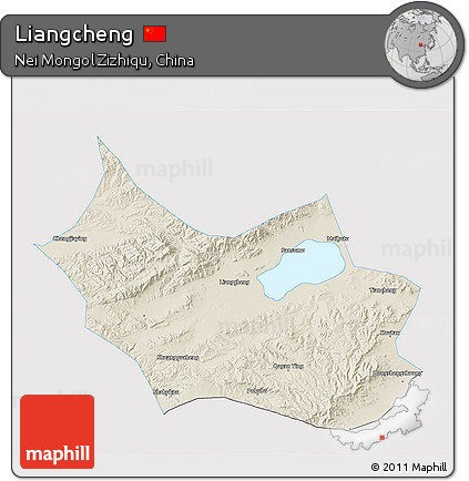 Shaded Relief 3D Map of Liangcheng, single color outside