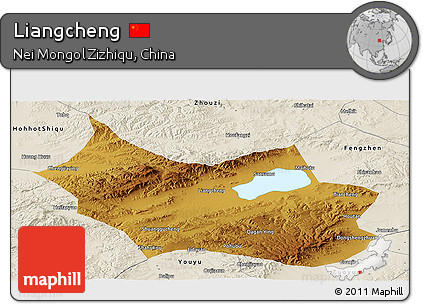 Physical Panoramic Map of Liangcheng, shaded relief outside