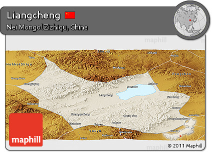 Shaded Relief Panoramic Map of Liangcheng, physical outside