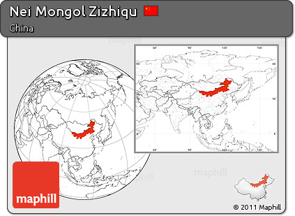 Blank Location Map of Nei Mongol Zizhiqu, within the entire country