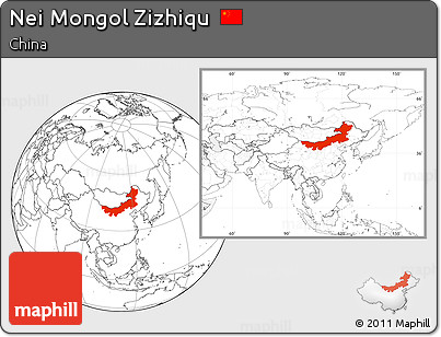 Blank Location Map of Nei Mongol Zizhiqu, within the entire country