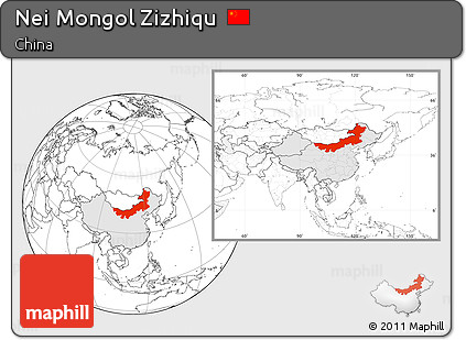 Blank Location Map of Nei Mongol Zizhiqu, highlighted country, within the entire country
