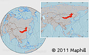 Gray Location Map of Nei Mongol Zizhiqu, within the entire country, hill shading