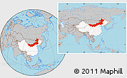Gray Location Map of Nei Mongol Zizhiqu, highlighted country, within the entire country